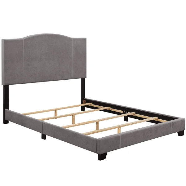 Accentrics Home All-in-One Modified Camel Back Upholstered Bed, Queen
