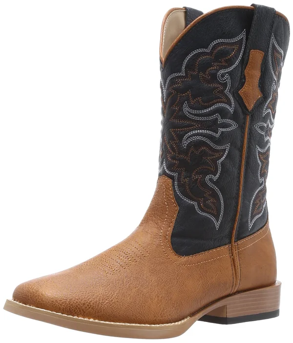 Roper Square Toe Faux Leather Western Boots - Mens - Brown