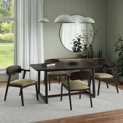 Asya 5 - Piece Rubberwood Solid Wood Dining Set Mercury Row Chair Color: Tan