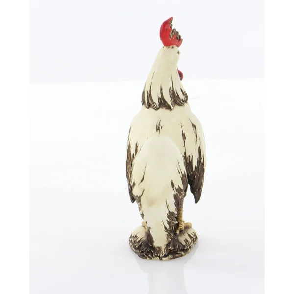 Benjara BM216401 Polystone Frame Rooster Sculpture with Stable Base Antique White