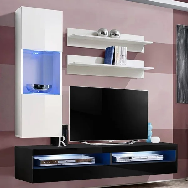 Meble Furniture Fly H3 35TV Wall Mounted Floating Modern Entertainment Center - White/Black