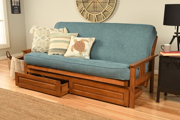 Kodiak Furniture Monterey Full Frame with Storage Drawers-Color:Barbados/Blue - Style:Linen Aqua Mattress