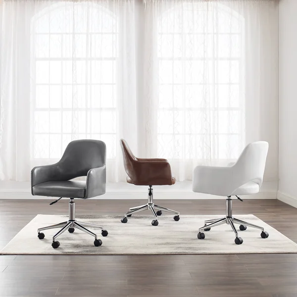 Art Leon Open-Back Swivel Home Office Chair with Caster - Cognac