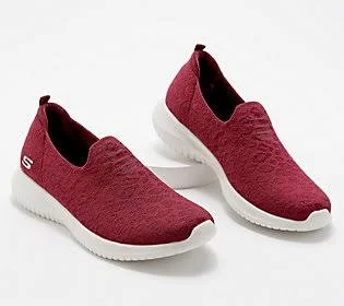 Skechers Ultra Flex Jacquard Slip-On Shoes - Weekend Trip, Size 6-1/2 Wide, Burgundy
