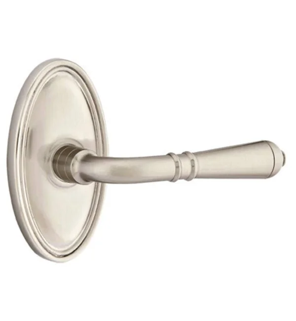 Emtek 4 1/2x22 Classic Brass Door Lever Set with Oval Rosette in French Antique - Interior Lever Type: Turino Lever, Hand Positio